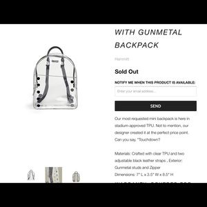 Hammitt Shane Clear Backpack/Gunmetal accents!